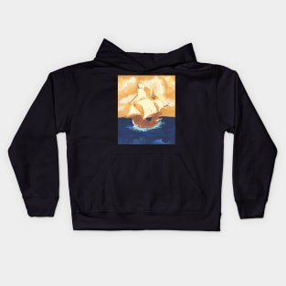 Old ship on sea Kids Hoodie